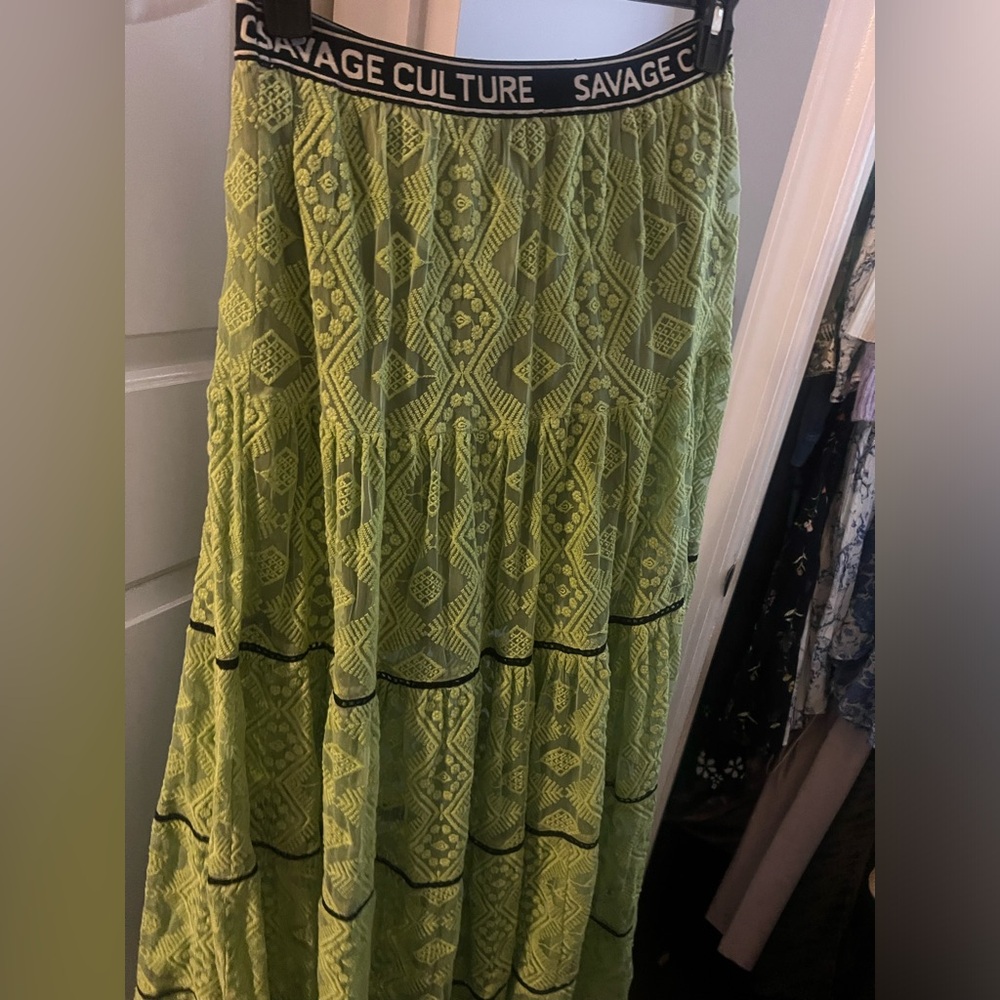 Green Patterned Maxi Skirt